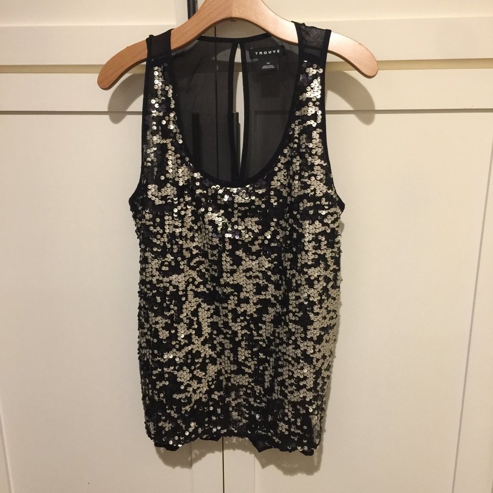 Trouve Black Sleeveless Top with Sequin Front